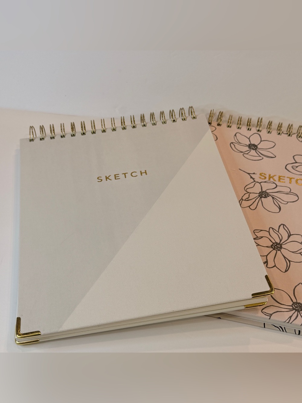 🆕 Set of 2 New Floral & Gray Spiral Sketchbooks – Gold Details